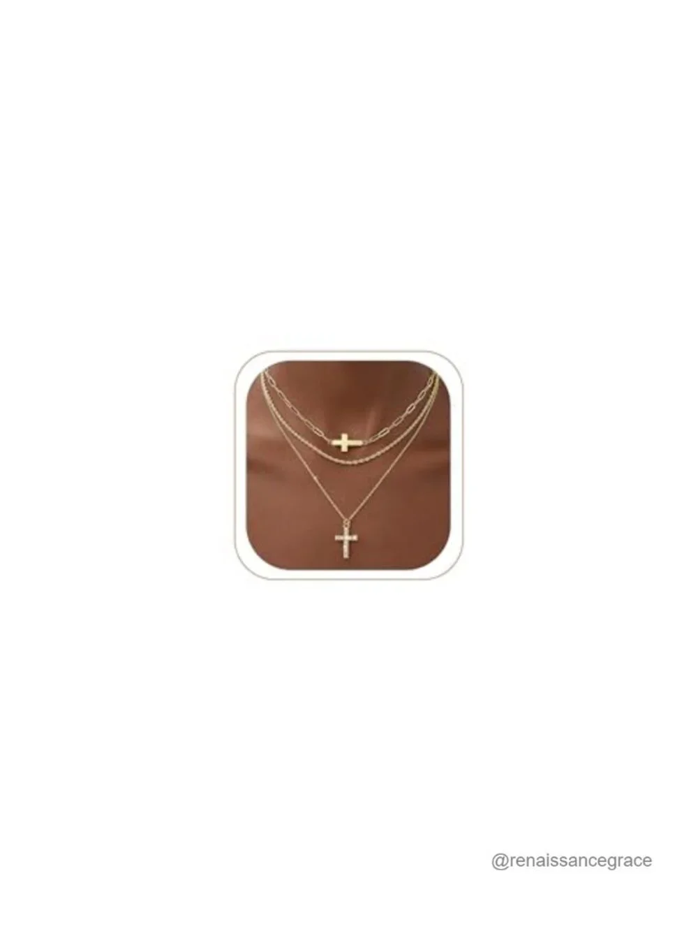 14K Gold Plated Cross Necklace Set for Women, 3 Layer Pendant Layering